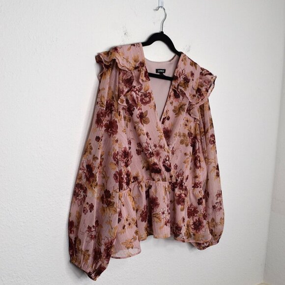 Express Floral Faux Wrap Blouse Sz XL Balloon Sleeve Whimsigoth Cottagecore - Picture 4 of 16